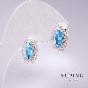 Xuping Earrings with Blue Stones 15x9mm Rhodium-Plated