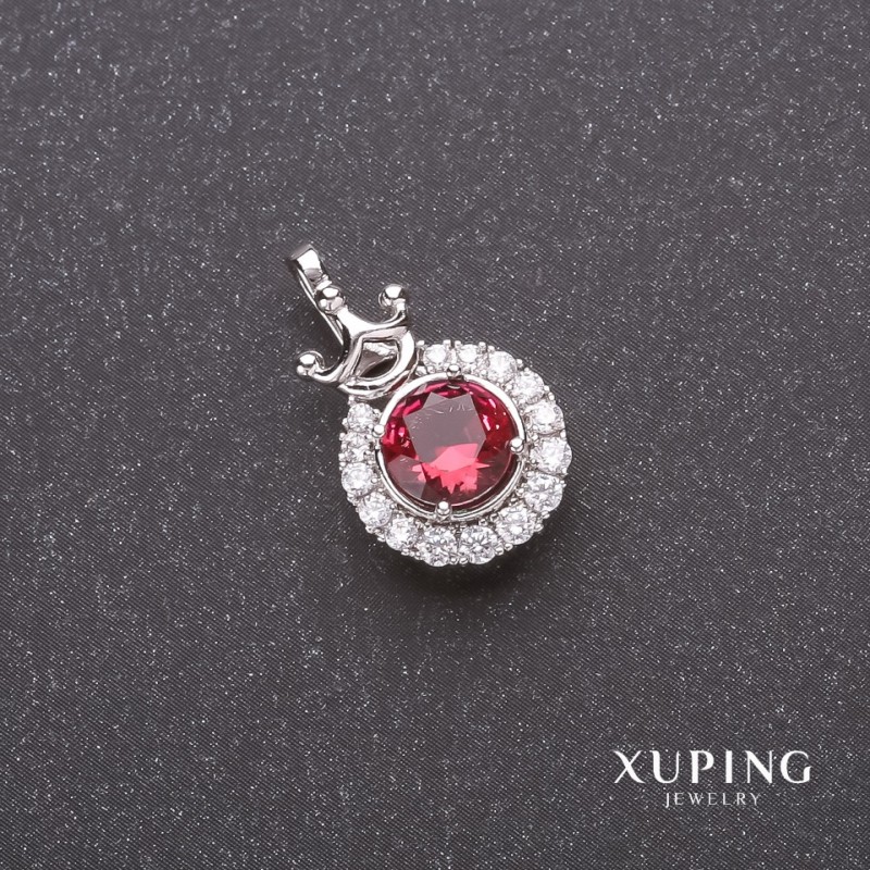 Xuping Crown Pendant with Raspberry-Green Stone 12x20mm Rhodium
