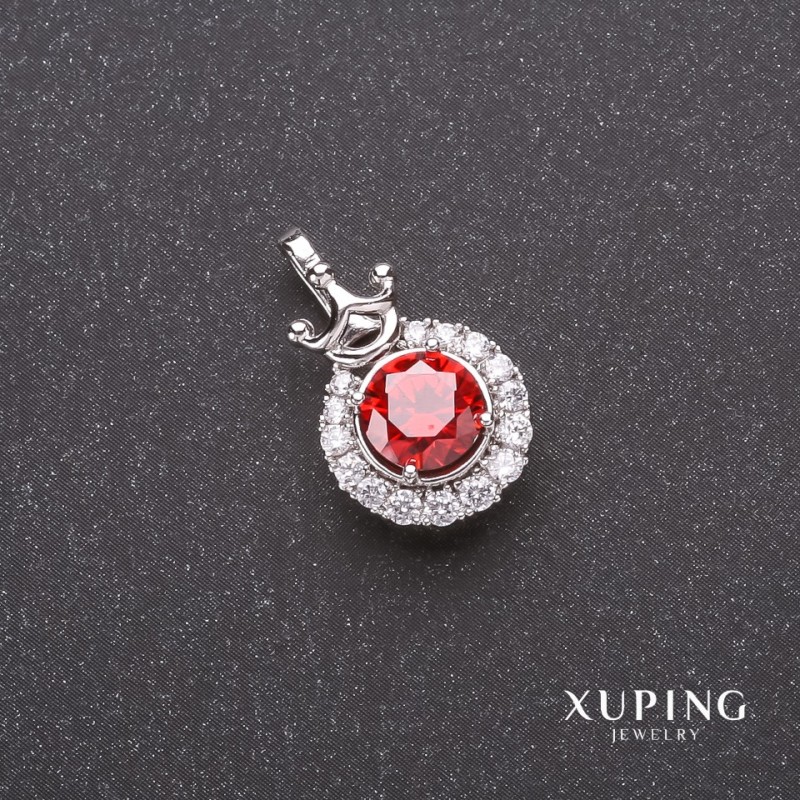 Xuping Pendant Crown with Red Stone 12×20 mm Rhodium
