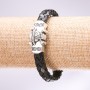 Skull bracelet in braided eco leather, black, 20 cm long