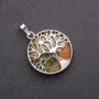 Pendant made of natural Unakite heliotrope in a wooden frame 'Tree', diameter 27mm