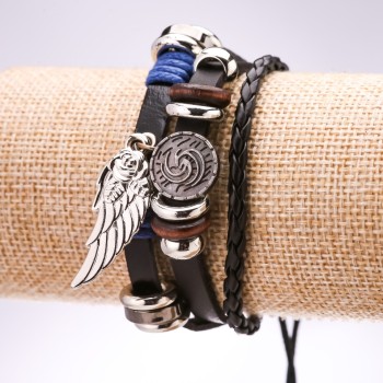 Eco-leather bracelet with a wing on an adjustable closure, length 18-24 cm, black