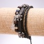Eco-leather Skull Bracelet with Adjustable Closure, 18-24 cm, Black