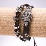 Brown eco-leather skull bracelet, adjustable, length 18-24 cm