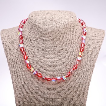 Opal glass necklace with red smooth bead, 8 mm diameter, 45 cm length