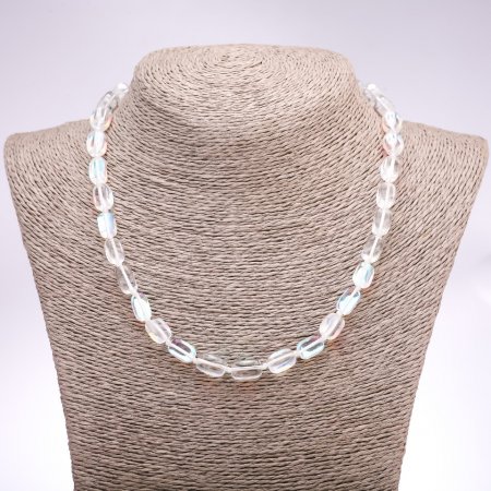 Opal Glass Necklace - White Smooth Rectangular Beads, 10×16 mm, Length 45 cm