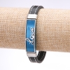 Unisex Love bracelet with blue rubber cord and steel plate, 12 mm thick, 20 cm length
