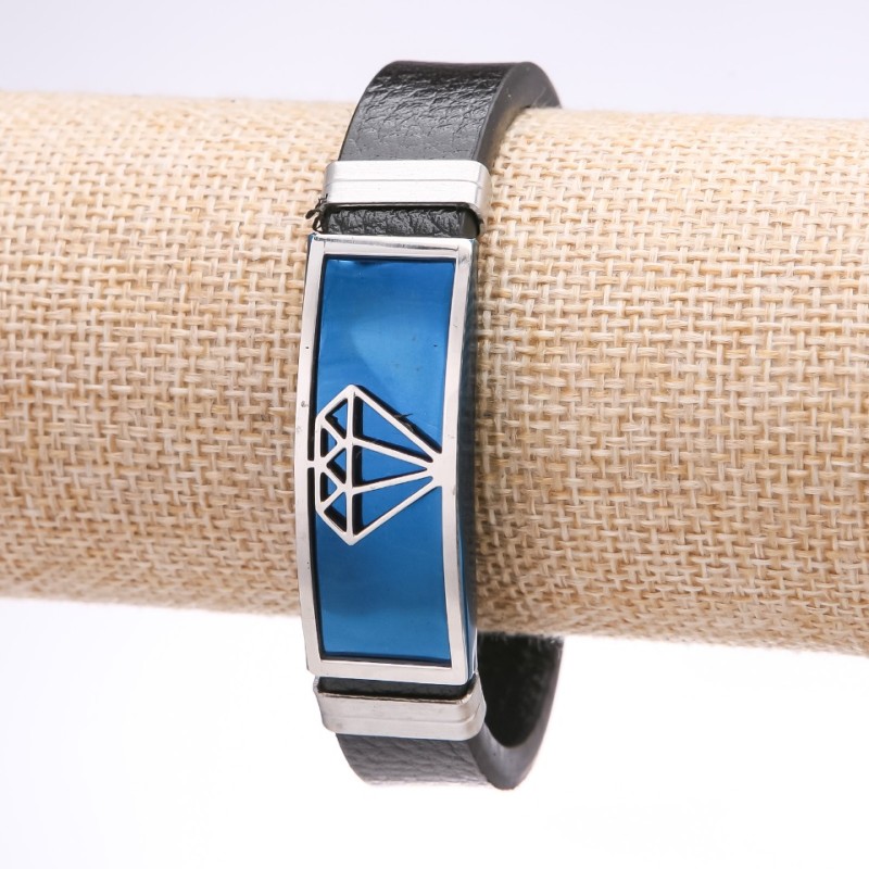 Men's Diamond eco-leather wide steel plate blue, thickness 14-16 mm, length 20 cm