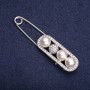 Brooch pin with white rhinestones and pearls 72x16mm silver metal