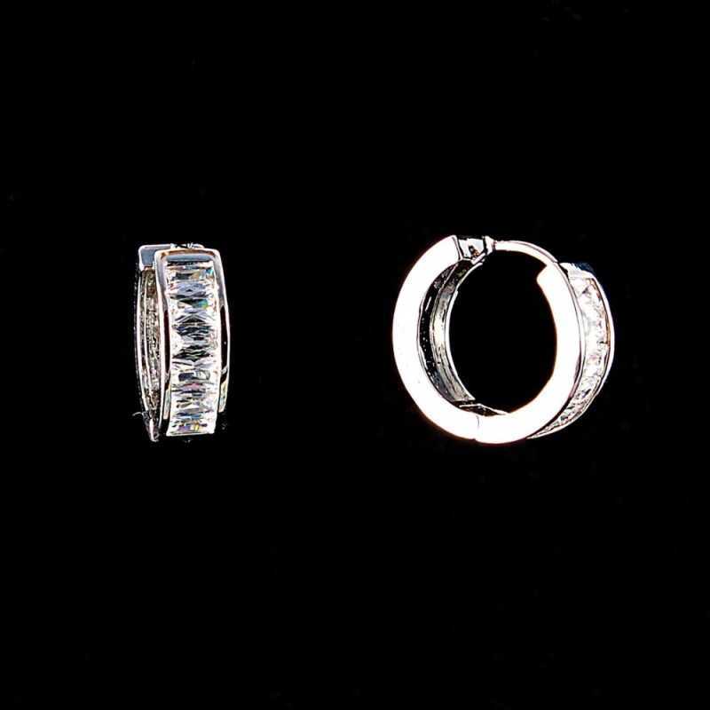 Stud Earrings 'Inlaid Rings' with Crystal / Silver-tone Metal / 20 × 7 mm