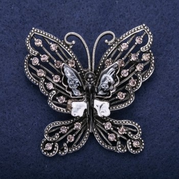 Discount! Butterfly Brooch Gray Crystals 55x57mm Silver-tone Metal