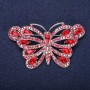 Butterfly Brooch with Red Crystals, 39×67 mm, Silver-Colored Metal
