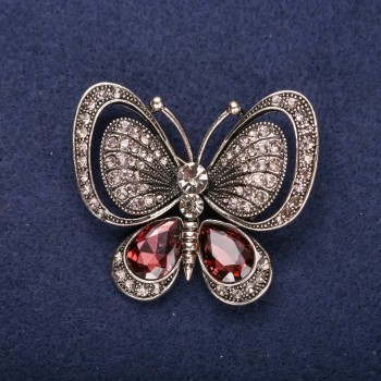 Sale! Butterfly Brooch with Brown Stones 50x44mm Yellow Metal