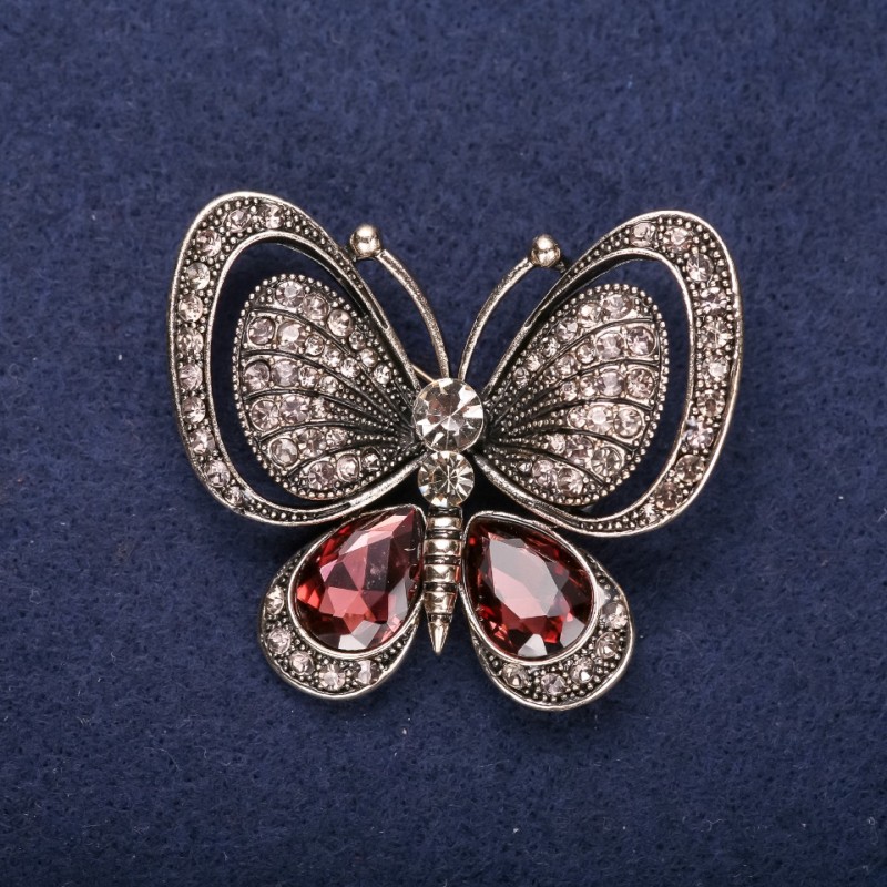 Sale! Butterfly Brooch with Brown Stones 50x44mm Yellow Metal