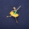 Sale! Ballerina Brooch Yellow-Green Enamel 45x45mm Yellow Metal
