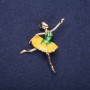 Sale! Ballerina Brooch Yellow-Green Enamel 45x45mm Yellow Metal