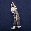 Sale! Brooch 'Musician' white and black enamel 67x26 mm yellow metal