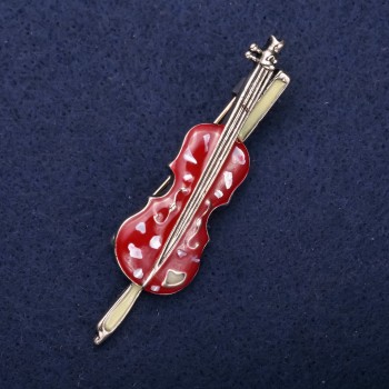 Discount! Music Violin brooch burgundy enamel 65x17mm golden metal
