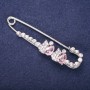 Sale! Drops Brooch Pin with White Crystals, Pink Stones, 76x19mm Silver-Colored Metal