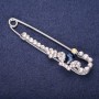 Discount! Crown brooch-pin with white crystals, blue stone color, 76x18mm, silver-tone metal