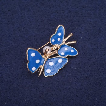 Discount! Butterflies Brooch enamel blue color 32x26 mm yellow metal