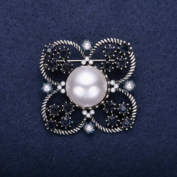 Special offer! Brooch 'Order of Beauty' with pearl beadwork and rhinestones, color: white, gray, white, 42×51 mm, silver metal
