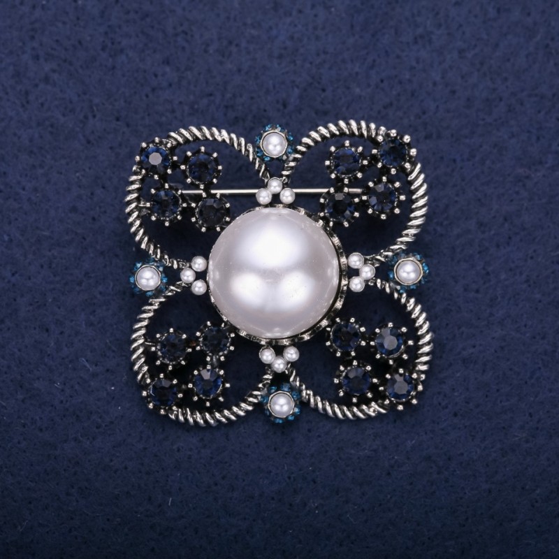 Special offer! Brooch 'Order of Beauty' with pearl beadwork and rhinestones, color: white, gray, white, 42×51 mm, silver metal
