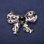 Discount! Bow Brooch with Stone, enamel, Black and White, 50x35mm, Silver-tone metal