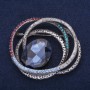 Large Brooch 'Accent Orbit' in Rhinestones with Stone, Color Blue, Light Blue and Burgundy, 60x52 mm, Silver-Toned Metal
