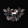 Large Accent Brooch in Botanical Design with Rhinestones and Stone, Black, White, Gray, 67×45 mm, Silver-Tone Metal
