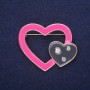 Sale! Heart Brooch, enamel, black and pink, 45×37 mm, yellow metal