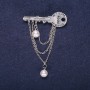 Sale! Clearance Brooch 'Key with Chains' White 47x17mm Silvery Metal