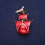 Sale! Ali's Ship Brooch with red enamel sails and yellow metal, 30×44mm