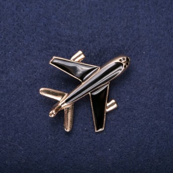 Brooch 'Airplane' enamel black 45x40mm yellow metal