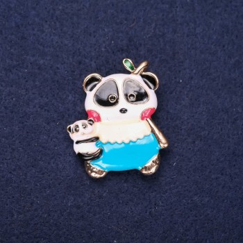 Discount! Panda enamel brooch color white blue beige 32×28mm yellow metal