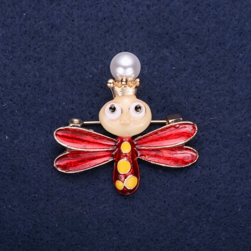 Sale! Princess of Butterflies Brooch with Crystals, Enamel, Color Red, Yellow, White, 37×38 mm, Gold-tone Metal