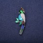 Discount! Parrot Brooch with Enamel and Crystals – Colors: Blue, Light Blue, Green, White – 50x20 mm – Silver-Tone Metal