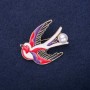Discount! Swallow Brooch with Enamel in Red, White, Black, and Violet; 39×30 mm; Golden Metal