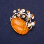 Brooch 'Amber Fruit' (imitation) with yellow and white stone, 38x37mm, silvery metal