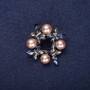 Brooch 'Wreath of Butterflies' with Majorca Pearls and blue and cream stones, 33mm, Gold-Tone Metal