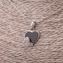 Heart Pendant on Chain with Crystals, black and white insert, 13x17 mm diameter, chain length 45-50 cm, silver-toned metal