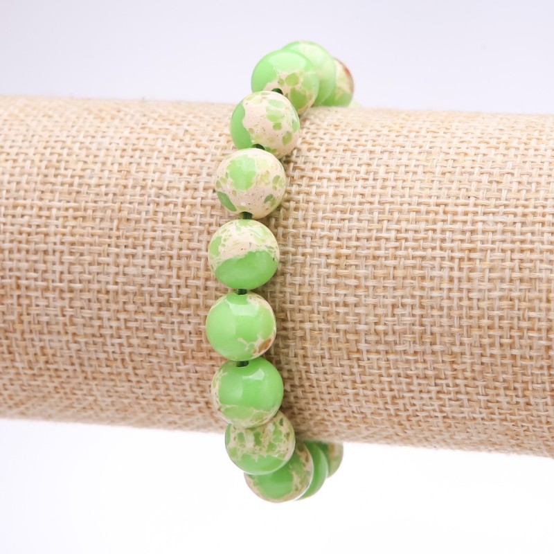 Bracelet 'Variscite' (pressed) lime green smooth beads, 10 mm diameter, 18 cm length on elastic
