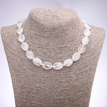 Necklace with Rock Crystal Oval Beads, 13x18x6 mm, length 43 cm