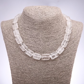 Rectangular rock crystal necklace, 13×18×6 mm, 43 cm length