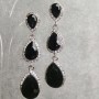 Earrings with Black Crystals, 6 cm long, Gray Metal