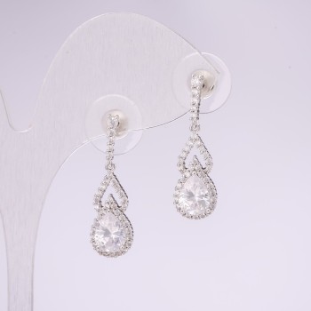 Earrings 925 Series in Rhinestones with Stones, White Color, 8x28 mm, Silver-Colored Metal