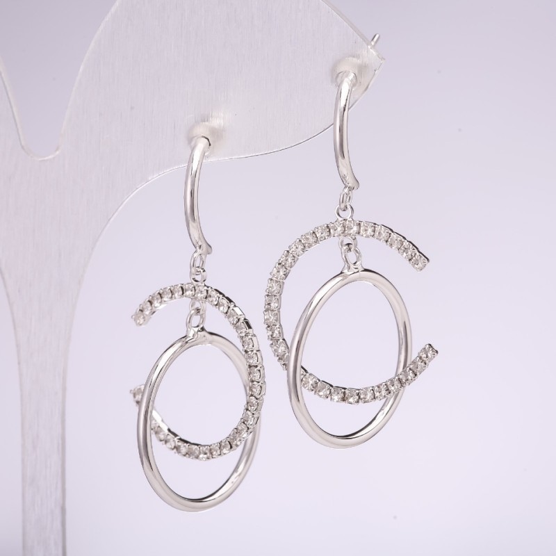 Earrings, 925 Series, Crystals, White, 40×20 mm, Silver-Tone Metal