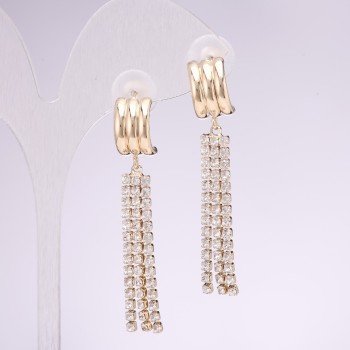 Earrings with pendants, 925 Series, with crystals, white color, 10x50 mm, gold-tone metal