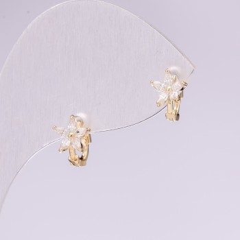 Earrings Flowers series 925 crystals white color 7x11mm gold-tone metal