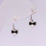 Earrings 'Bow' - 925 Sterling Silver Series, Crystals, Enamel, Color White & Black, 15×7 mm, Silver-tone Metal